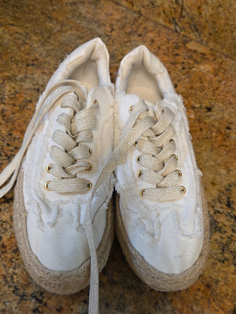 H&M White Espadrille Platform Sneakers with Metallic Laces Size 8